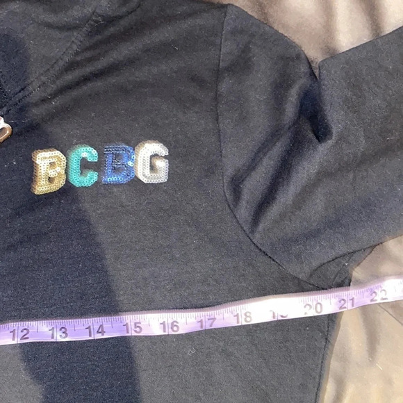 BCBG Maxazria  rhinestone logo black hoodie sweater Sz L - Picture 6 of 15